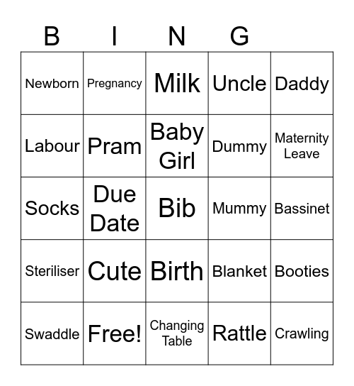 Baby Bingo Card