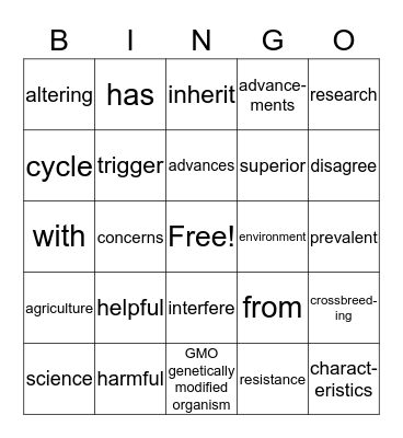 Food Fight Bingo Card