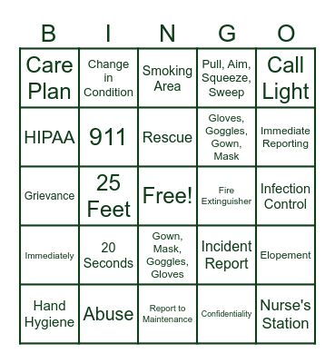 CHC Survey Prep Bingo Card