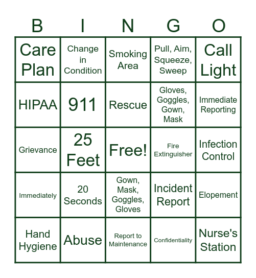 CHC Survey Prep Bingo Card