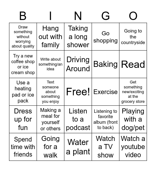 "A"ccumulate Positive Emotions Bingo Card