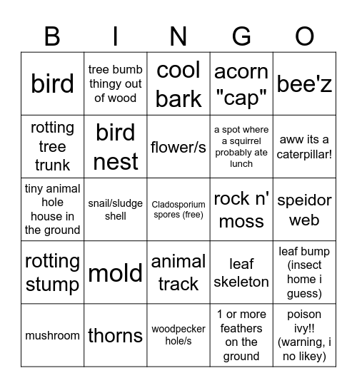 forest bingo Card