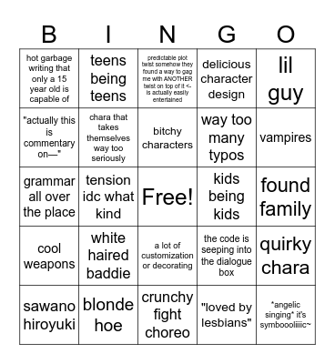 rie's banger media bingo Card