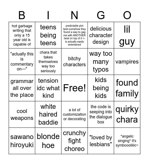 rie's banger media bingo Card