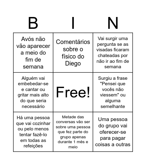 Fim de semana no Alentejo Bingo Card