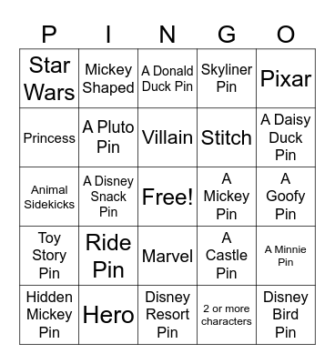 Disney Bingo Card