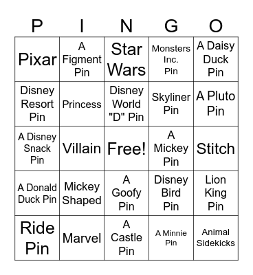 Disney Bingo Card