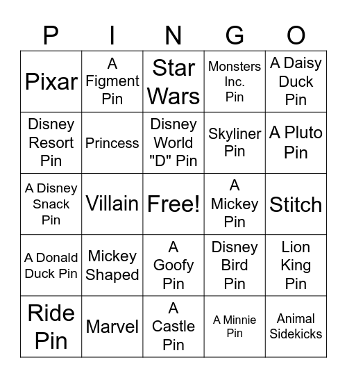 Disney Bingo Card