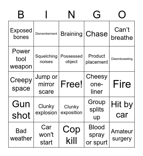 Horror Movie Club Bingo Card