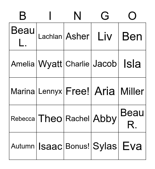 Friend Bingo Card