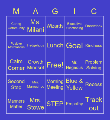 Woods Creek MAGIC Bingo Card