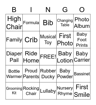 Baby Shower Bingo Card