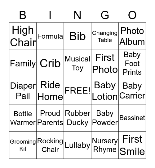 Baby Shower Bingo Card