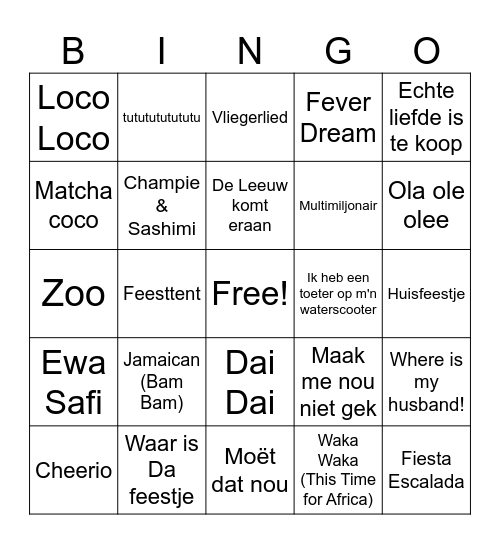 Muziekbingo Card