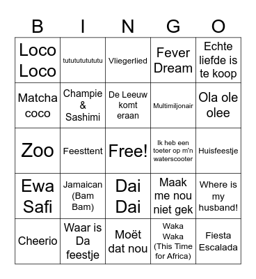 Muziekbingo Card