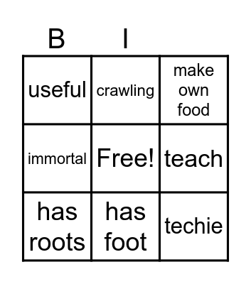 Plants Characteristic Bingo Card