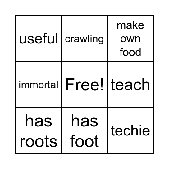 Plants Characteristic Bingo Card
