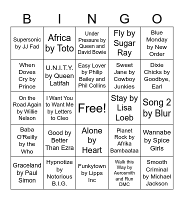 80s/90s Bingo Card
