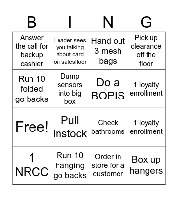 Extra 20% off cardmember Bingo Card