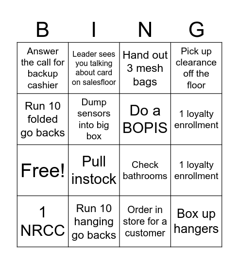 Extra 20% off cardmember Bingo Card