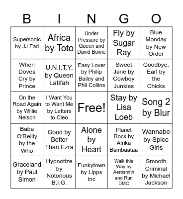 80s/90s Bingo Card