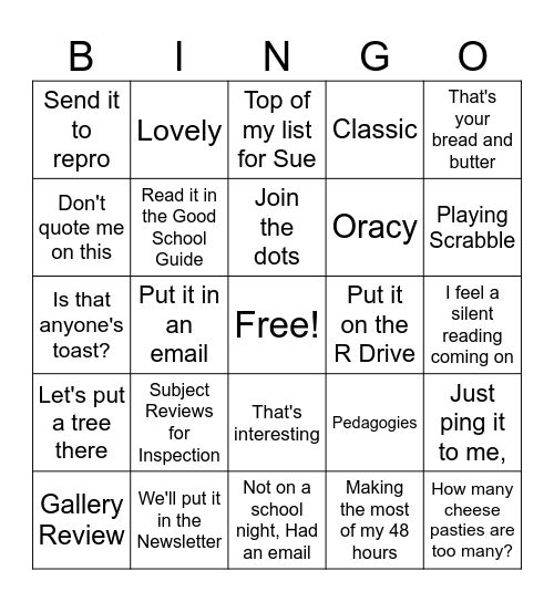 Holty's Lingo Bingo Card