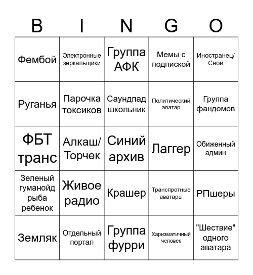 Vrchat Bingo Card