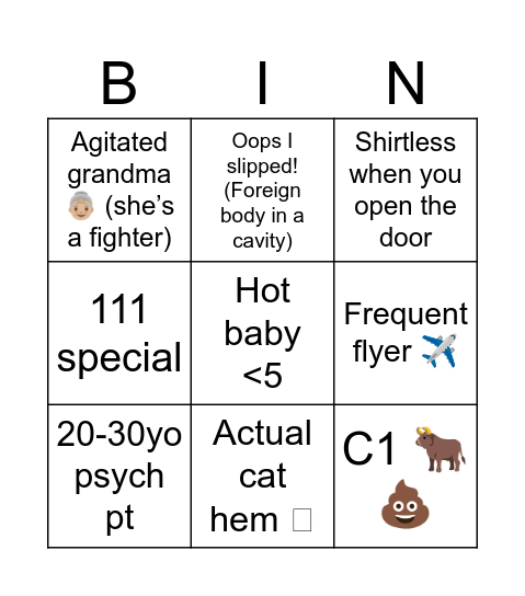 Night shift Bingo 🚑 Bingo Card
