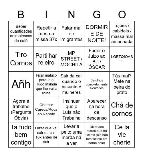 Bingo do Pedro Bingo Card