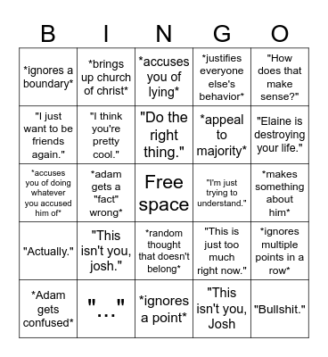 Adam bingo Card