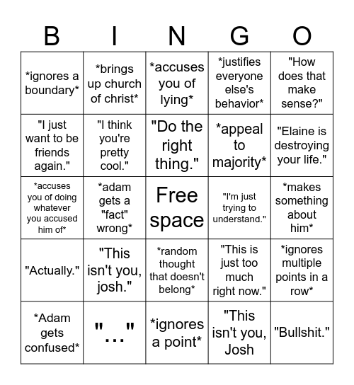 Adam bingo Card
