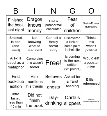 Bedside Bingo Card