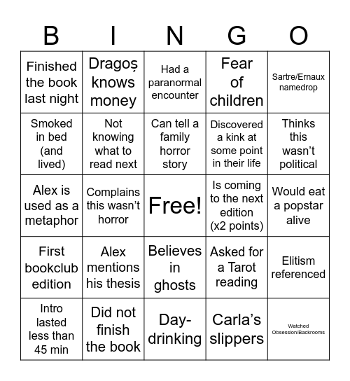 Bedside Bingo Card