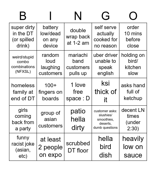 Raising Canes LN Bingo 2 Bingo Card
