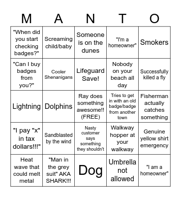Mantoloking Beach Bingo 2026 Bingo Card