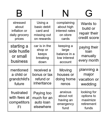 Curiosity Bingo Card