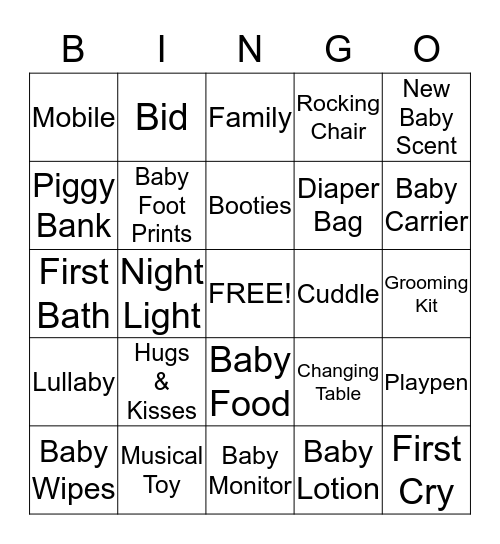 Baby Shower Bingo Card