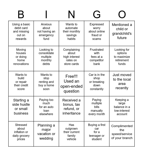 Curiosity Bingo Card