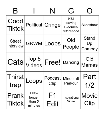 TIKTOK BINGO Card