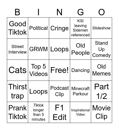 TIKTOK BINGO Card