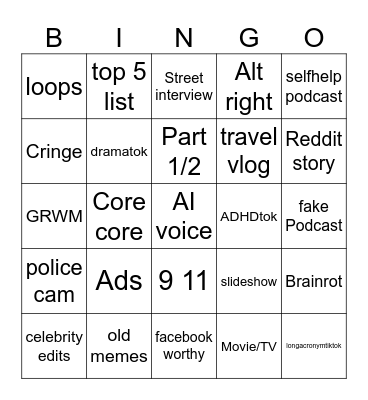 TIKTOK BINGO Card
