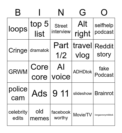 TIKTOK BINGO Card