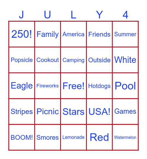 July 4th Bingo Card