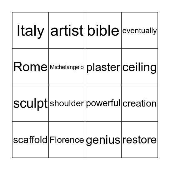 Michelangelo Bingo Card