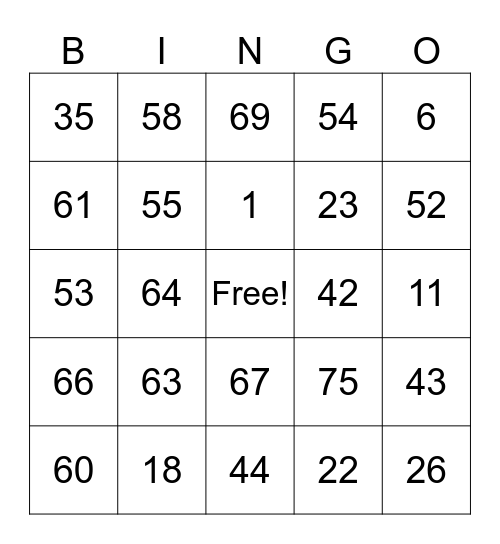 Cash bingo Card