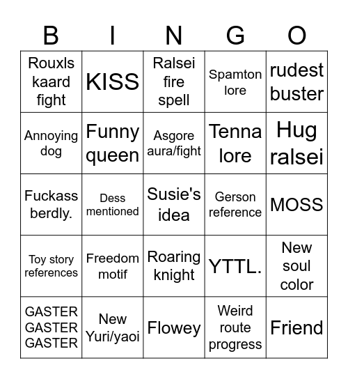 Deltarune Ch5 Bingo Card