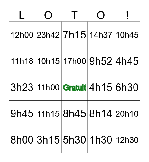Quelle heure est-il ? Bingo Card
