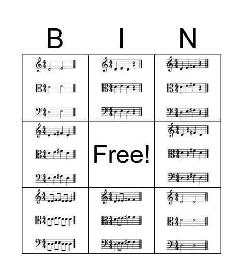 Orchestra D  E  F#  Bingo Card