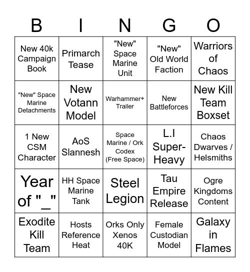 Warhammer Summer 2026 Bingo Card