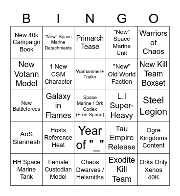Warhammer Summer 2026 Bingo Card